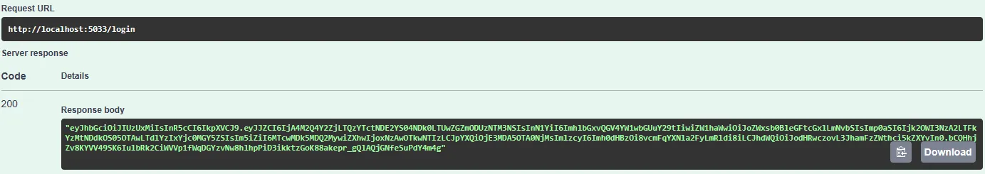 Login endpoint token response