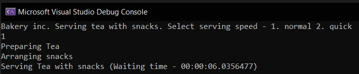 Synchronous execution output (6 seconds)